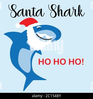 Santa Shark bella illustrazione con una barba. Perfetto per il design di T-Shirt o cartoline. Illustrazione Vettoriale