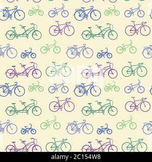 Modello senza cuciture con biciclette disegnate a mano Illustrazione Vettoriale