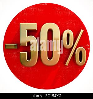 Gold 50% Sign on Red Foto Stock