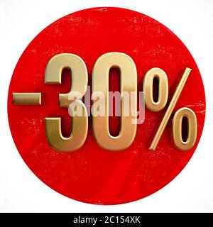 Gold 30% Sign on Red Foto Stock