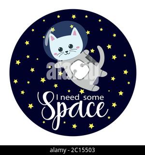 Astronauta gatto in tuta spaziale con ho bisogno di un titolo spazio Illustrazione Vettoriale
