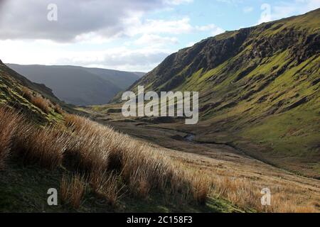 Paesaggio intorno a piedi montagna Wenallt Tap, Blaen Pennant vicino Llanymawddwy con vista sulle montagne Berwyn Foto Stock