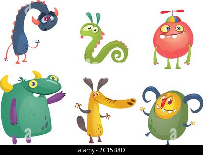 Cartoon carino mostri. Set di vettore di cartoon mostri. Caratteri di Halloween Illustrazione Vettoriale