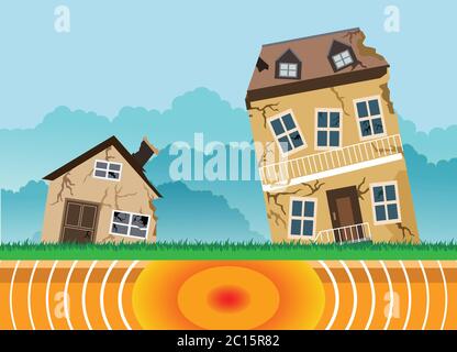 Terremoto , disastri naturali, disegno vettoriale Illustrazione Vettoriale