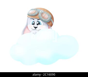 Cute coniglio dolce sogno, illustrazione di schizzo. Coniglio di ragazzo disegnato a mano digitale sulle nuvole. Stampa per decorazioni per stanze per bambini, camicie, pigiami o qualsiasi o Foto Stock