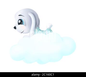 Cute coniglio dolce sogno, illustrazione di schizzo. Coniglio di ragazza disegnata a mano digitale sulle nuvole. Stampa per decorazioni per stanze per bambini, camicie, pigiami o qualsiasi altro Foto Stock