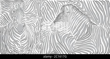 Pelle di fondo zebra bianca e nera con teste Illustrazione Vettoriale
