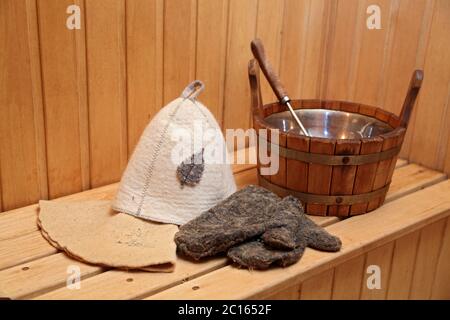 accessori da bagno in sauna Foto Stock