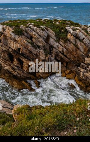 Baleal, Portogallo - formazioni rocciose sulle acque dell'Oceano Atlantico con vegetazione salata Foto Stock