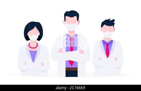 Team di successo di medici dipendenti con maschere facciali illustrazione vettoriale Illustrazione Vettoriale