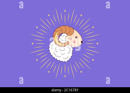 Vacanza musulmana Eid al Adha Mubarak. Festa del sacrificio, carina pecora con Crescent, razze e Stelle. Festival musulmano, Eid al Fir. Kurban Bayram, Haj Illustrazione Vettoriale