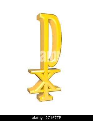 Labarum segno cristianesimo Chi Rho simbolo Cristo greco bianco sfondo oro 3d rendering illustrazione Foto Stock