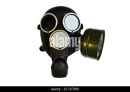 Isolata vecchia maschera russa a gas su sfondo bianco Foto Stock