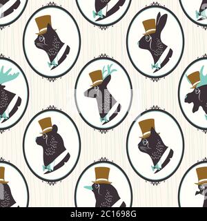 Modello vintage senza cuciture con silhouette di animali Illustrazione Vettoriale