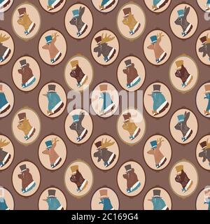 Modello vintage senza cuciture con silhouette di animali Illustrazione Vettoriale