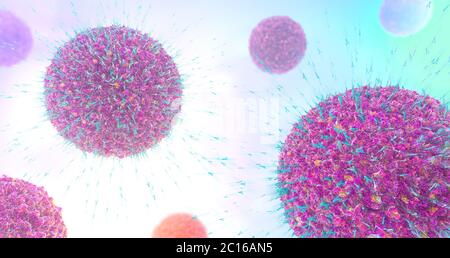 3d illustrazione degli anticorpi del virus attaccano cellula nel flusso sanguigno Foto Stock