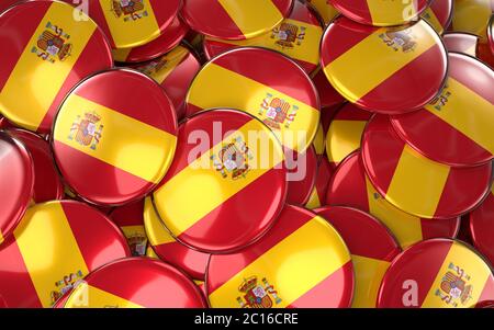 Spagna Badges sfondo - pile di pulsanti bandiera spagnola. Foto Stock