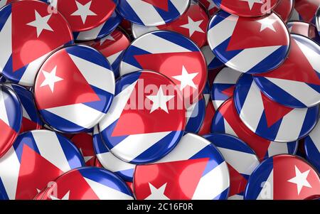 Cuba Badges sfondo - pile di pulsanti di bandiera cubana. Foto Stock