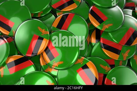 Zambia Badges background - pile di Zambian Flag Buttons. Foto Stock