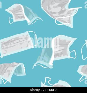 Modello senza cuciture di un vettore disegnato a mano illustrazione di una maschera chirurgica viso, che fornisce una certa protezione contro la diffusione di malattie e virus Illustrazione Vettoriale