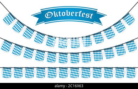 Oktoberfest 2020 garlands con motivo a scacchi blu-bianco e testo Oktoberfest Illustrazione Vettoriale