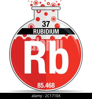 Simbolo del rubidio sul pallone chimico. Elemento numero 37 della Tavola periodica degli elementi - chimica. Immagine vettoriale Illustrazione Vettoriale