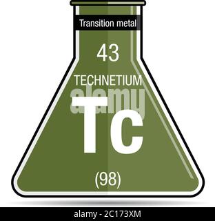 Simbolo di tecnezio su matraccio chimico. Elemento numero 43 della Tavola periodica degli elementi - chimica Illustrazione Vettoriale