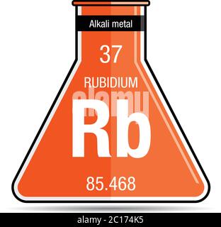 Simbolo del rubidio sul pallone chimico. Elemento numero 37 della Tavola periodica degli elementi - chimica Illustrazione Vettoriale