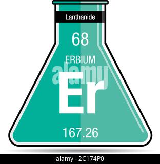Simbolo di erbio sul pallone chimico. Elemento numero 68 della Tavola periodica degli elementi - chimica Illustrazione Vettoriale