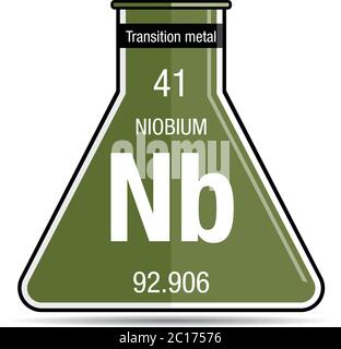Simbolo di niobio sul pallone chimico. Elemento numero 41 della Tavola periodica degli elementi - chimica Illustrazione Vettoriale