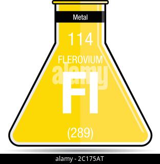 Simbolo del flerovio sul pallone chimico. Elemento numero 114 della Tavola periodica degli elementi - chimica Illustrazione Vettoriale