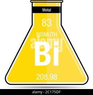 Simbolo di bismuto sul pallone chimico. Elemento numero 83 della Tavola periodica degli elementi - chimica Illustrazione Vettoriale