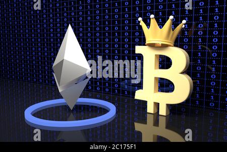 Bitcoin e Ethereum moneta segni. Foto Stock