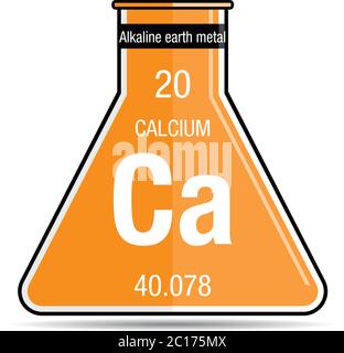 Simbolo del calcio sul pallone chimico. Elemento numero 20 della Tavola periodica degli elementi - chimica Illustrazione Vettoriale