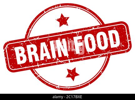 brain food grunge francobollo. cervello cibo rotondo vintage timbro Illustrazione Vettoriale