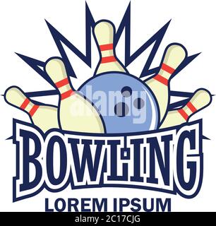 logo di bowling con spazio di testo per slogan / tag line, illustrazione vettoriale Illustrazione Vettoriale