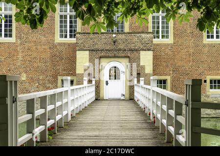 Ponte al castello Hülshoff, vicino Havixbeck, Nord Reno-Westfalia, Deiutschland Foto Stock