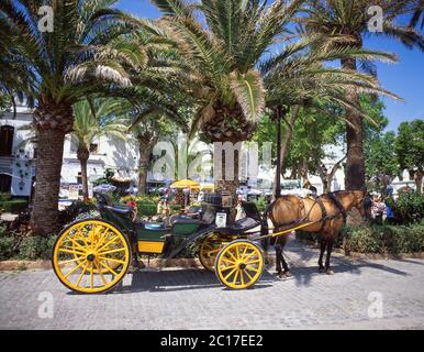 Carrozza a cavallo, Plaza Balcon De Europa, Nerja, Costa del Sol, Provincia di Malaga, Andalusia, Spagna Foto Stock