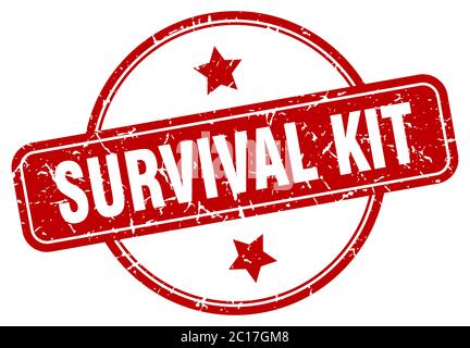 kit di sopravvivenza grunge francobollo. kit di sopravvivenza rotondo vintage francobollo Illustrazione Vettoriale