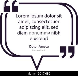 Concetto del modello di poster della casella di testo del preventivo. Citazione vuota del riquadro vuoto. Icona del simbolo del paragrafo di virgoletta. Virgole a due parentesi. Finestra di dialogo a fumetto Illustrazione Vettoriale