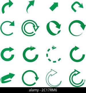 Set di frecce verdi di aggiornamento e riciclaggio dei vettori per il Web. RACCOLTA DI ICONE. Illustrazione Vettoriale
