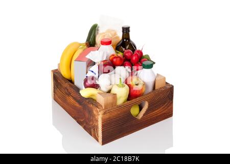 Gabbia in legno del negozio di generi alimentari il cibo e le bevande dal negozio. Foto Stock