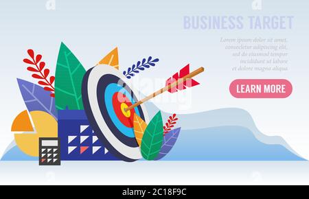 immagine di un obiettivo aziendale con una freccia che tocca l'obiettivo centrale. Strategie di business che sono giuste sul target. Illustrazione Vettoriale