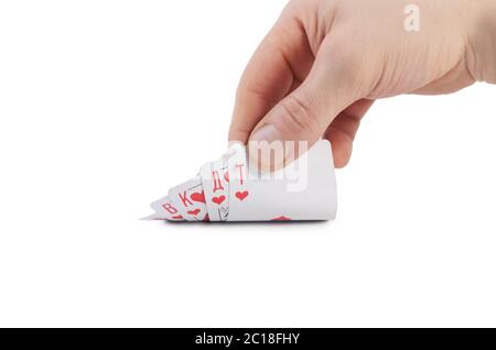 Mano con le carte. Combinazione nel poker. Foto Stock