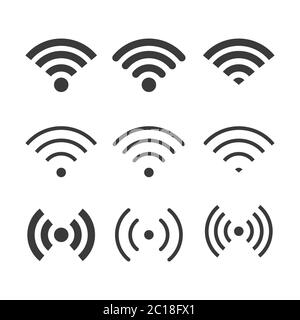 Set di vari indicatori di segnale. Icona del segnale wireless e raccolta dei simboli. Illustrazione Vettoriale