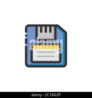 Unità floppy disk semplice e minimalista con struttura audace. Adatto per elementi di progettazione di sistemi informatici di memorizzazione. Illustrazione Vettoriale