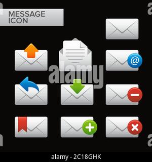 Icona di raccolta dei messaggi digitali. Busta con varie opzioni di notifica. Elemento tecnologico per la comunicazione dei messaggi di posta elettronica Illustrazione Vettoriale