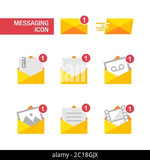 Immagine vettoriale della notifica dei messaggi in arrivo. Adatto per elementi di progettazione di applicazioni di posta elettronica, messaggi digitali e trasmissione dati online Illustrazione Vettoriale