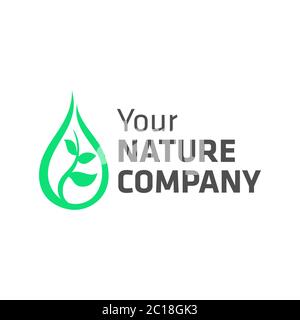 Logo di società della natura con forme astratte di gocce d'acqua e semi di piante in crescita. Adatto per il logo dell'industria della salute, conservazione della natura Illustrazione Vettoriale