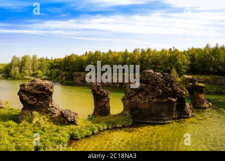 Kalfastrond scultura di lava intorno al Lago Myvatn, Islanda Foto Stock